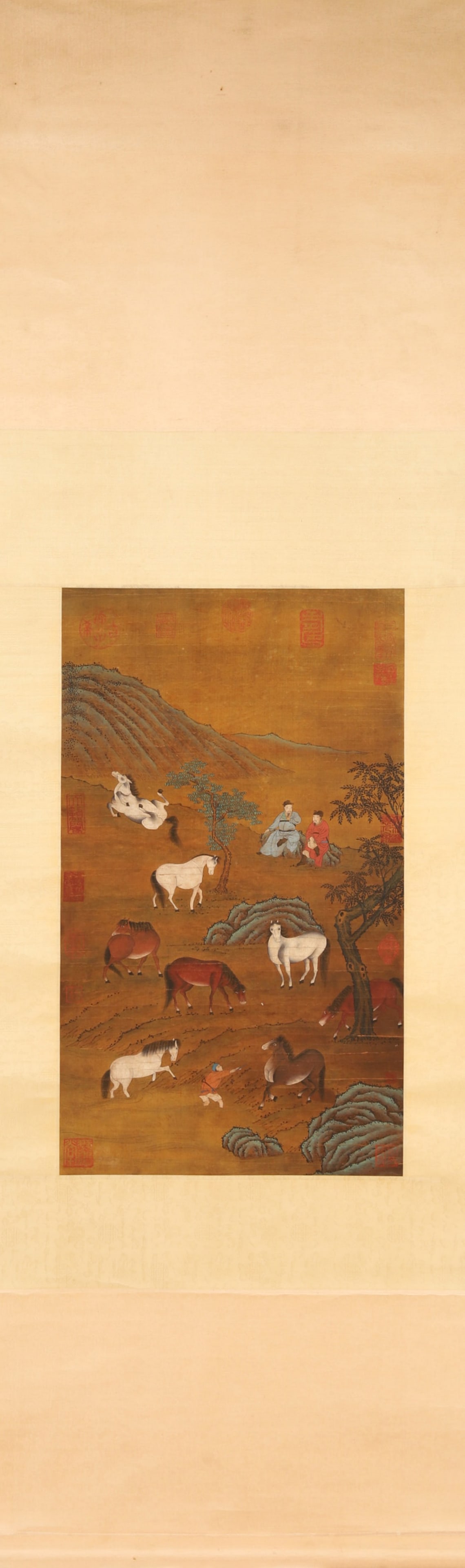 Yuan Dynasty, Unidentified Artist, Silk Handscroll Herding Horses (1 of 7)