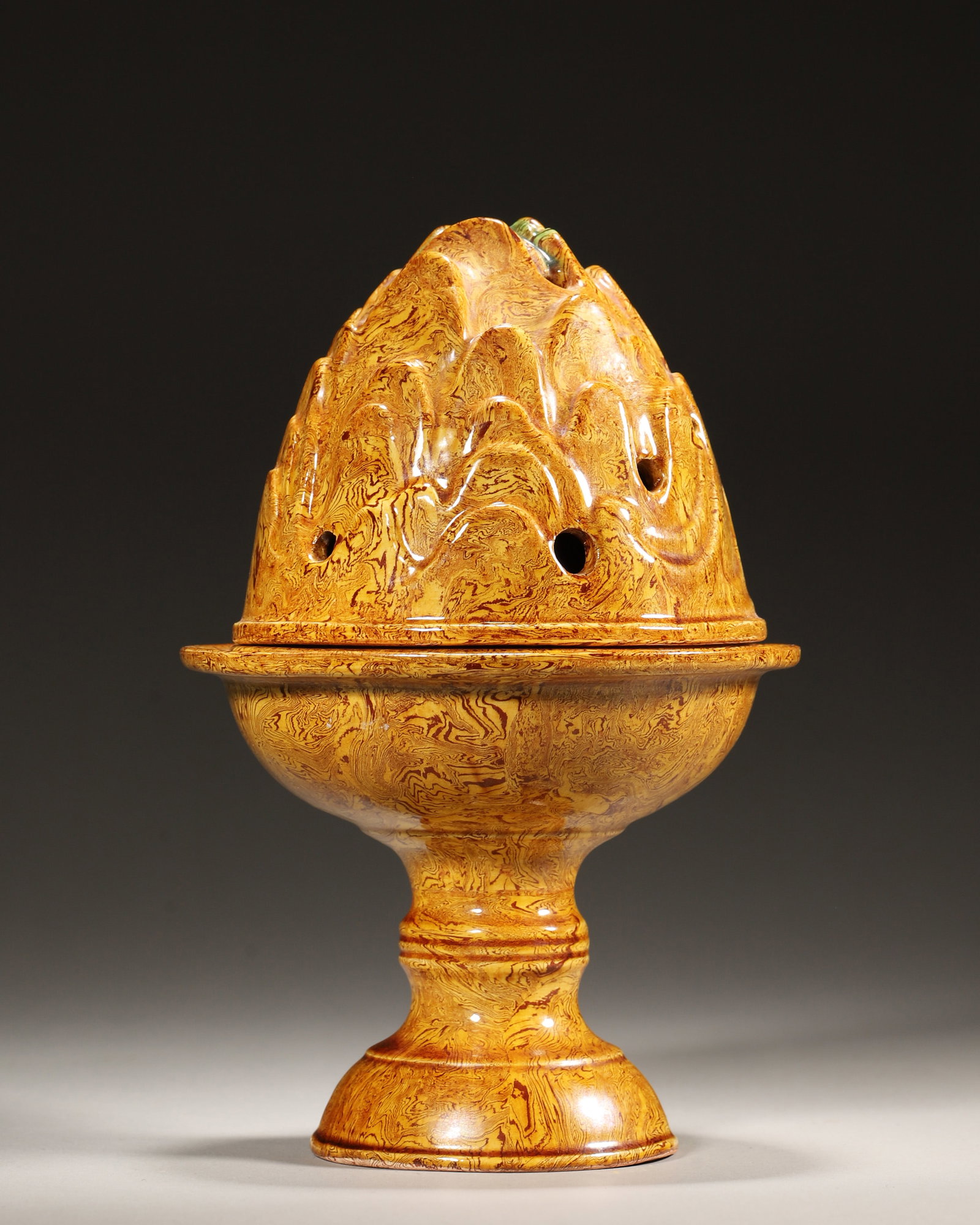 Marbled Glaze Boshan Censer, Tang Dynasty, 618-907 (1 of 6)