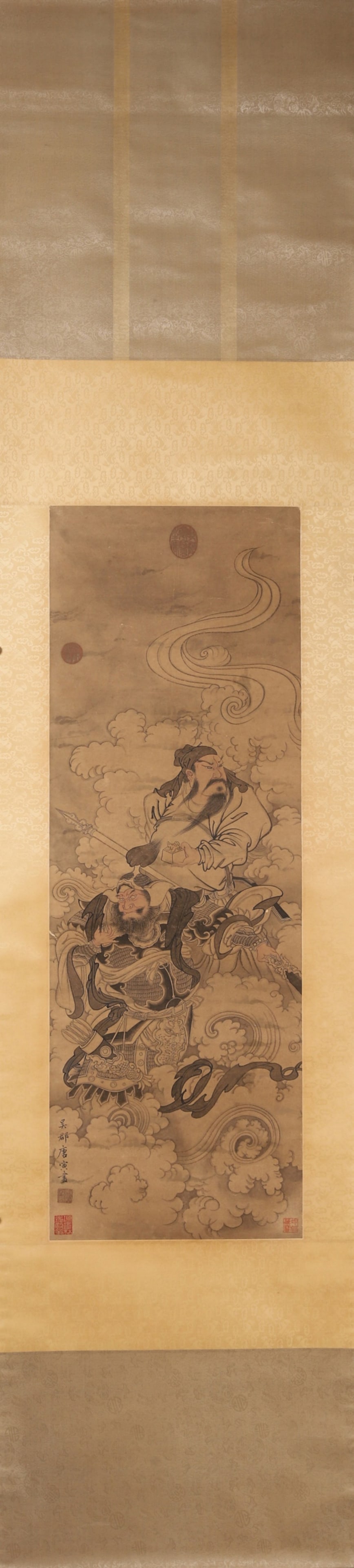 Ming Dynasty, Ink Painting of Guan Yu in the manner of Tang Yin: This is an ink painting of Guan Yu on paper, in the manner of Tang Yin of the Ming Dynasty. With vigorous line drawing and vivid depiction of characters, it embodies the solemn and majestic demeanor o