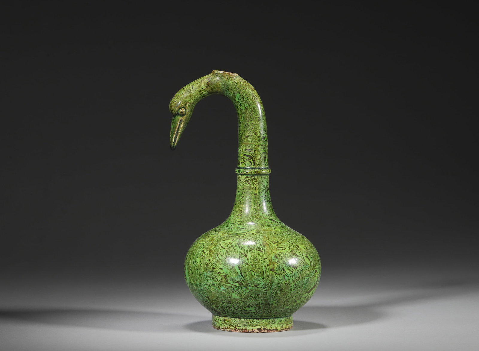 Marbled Ware Green-Glazed Goose-Head Vase, Tang Dynasty, 618-907 (1 of 5)