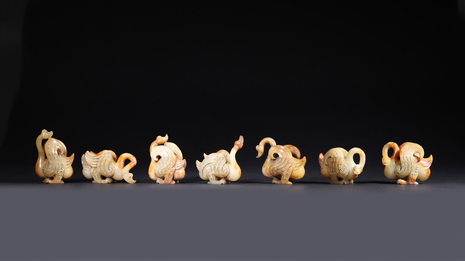 Song Dynasty, a Set of Seven Hetian Jade Goose Figurines (1 of 9)