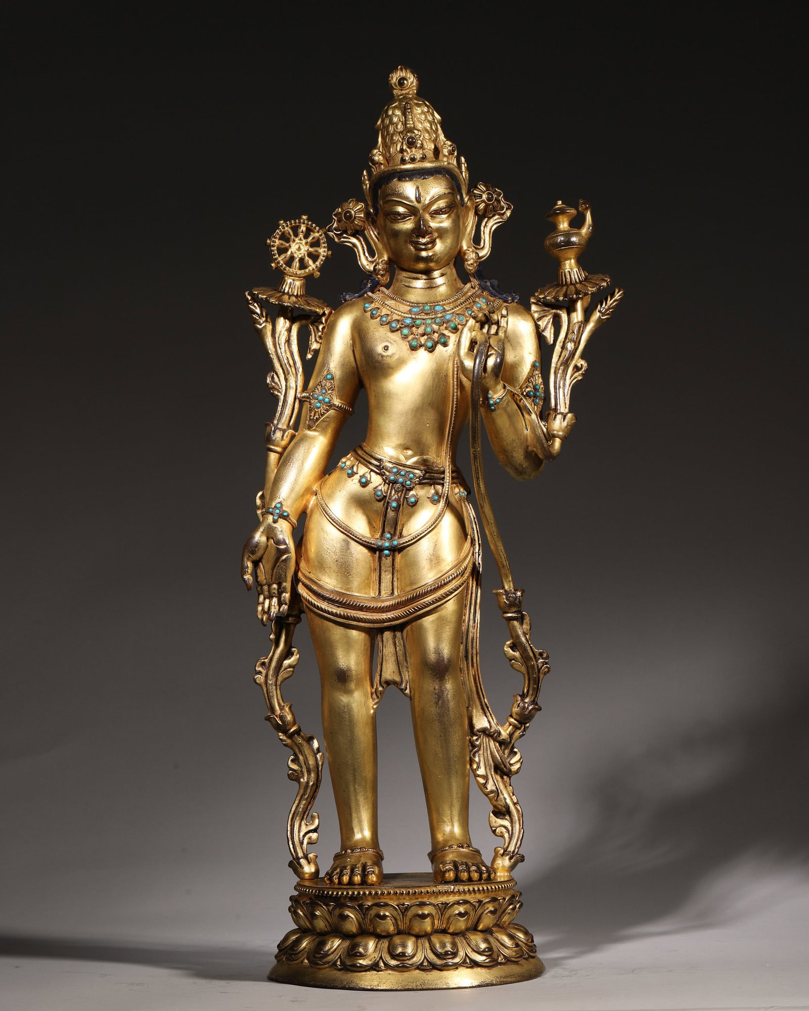A Gilt Copper Statue of Maitreya Buddha with Turquoise Inlay, 18th-19th Century (1 of 11)