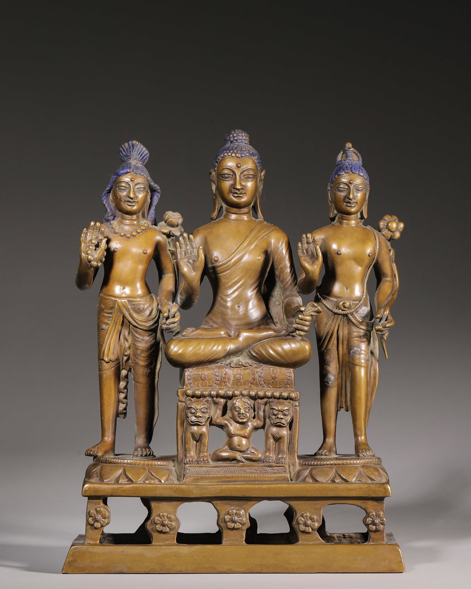 Qing Dynasty, Bronze Group of Shakyamuni Buddha with Two Attendant Bodhisattvas (1 of 12)