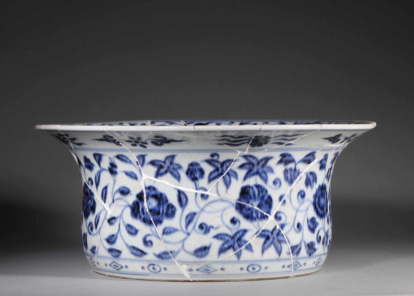 Ming Dynasty, Blue and White Floral and Eight Treasures Basin, Yongle Period (1 of 7)