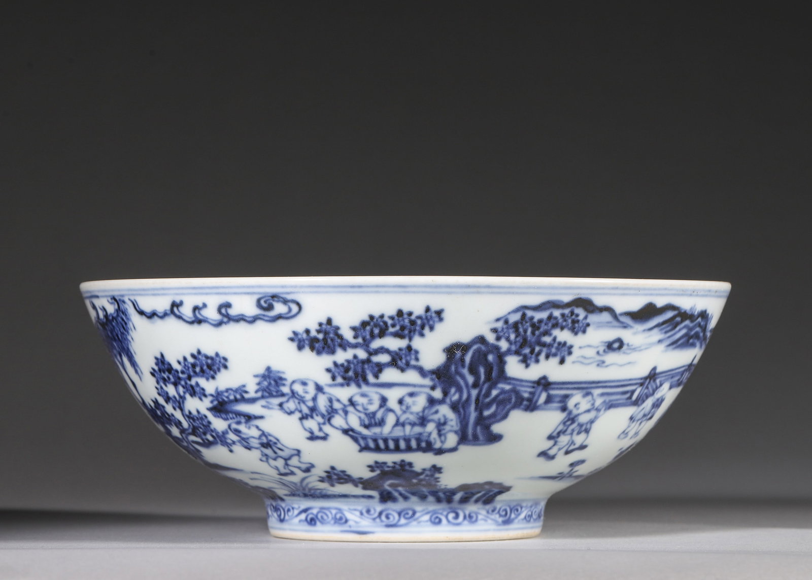 Ming Dynasty, Xuande Period, Blue and White Bowl with Sixteen Boys in Garden (1 of 8)