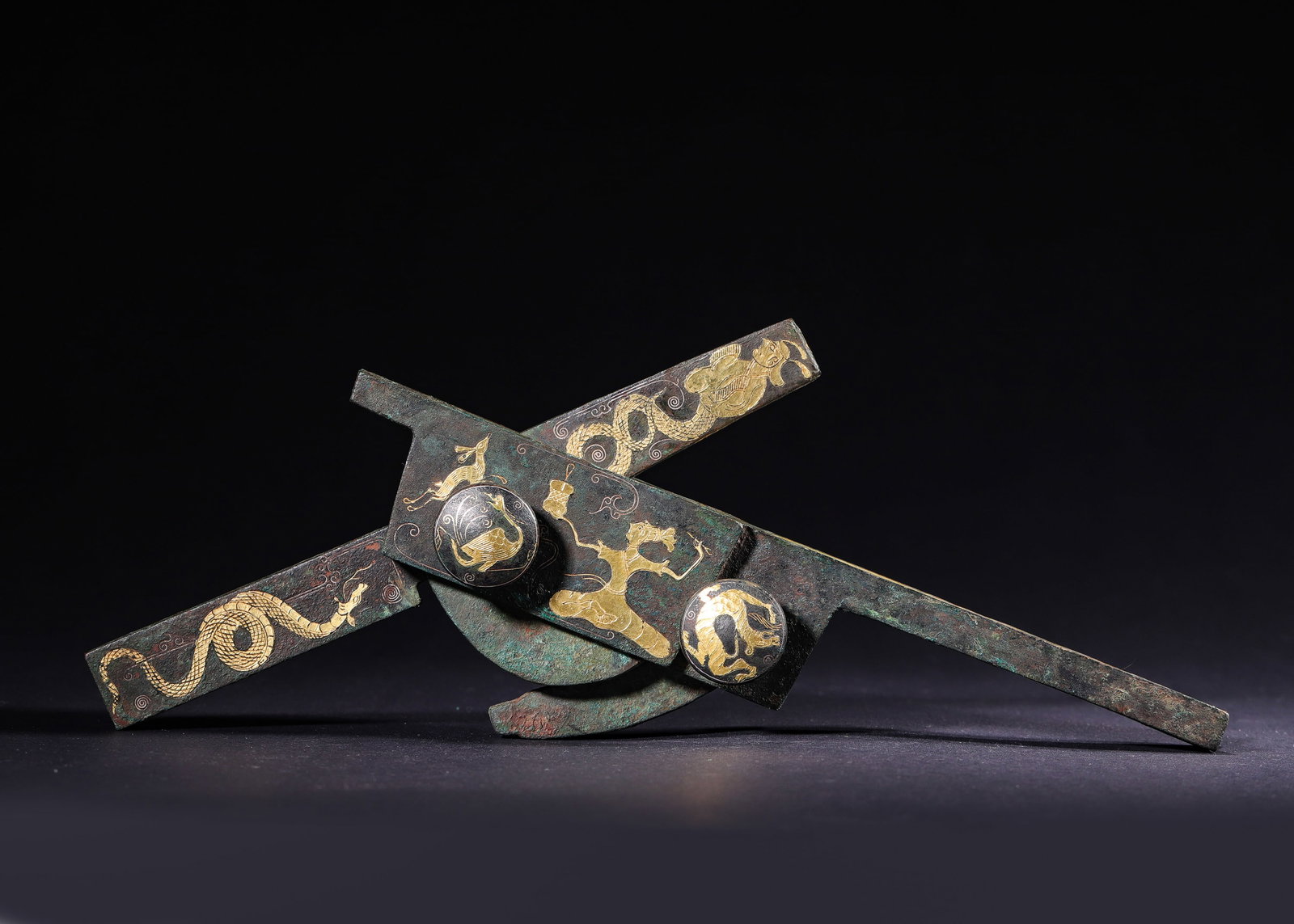 Han Dynasty, Gold and Silver Inlaid Bronze Crossbow Trigger with Beast Motifs (1 of 12)