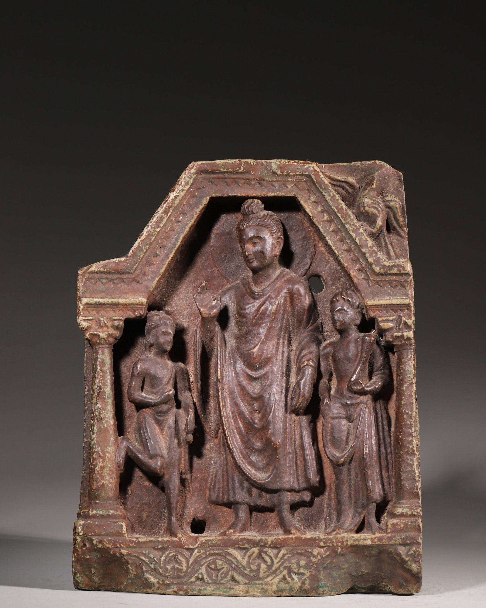 A Copper Relief Panel Depicting Preaching Buddha, Gandhara Style (1 of 6)