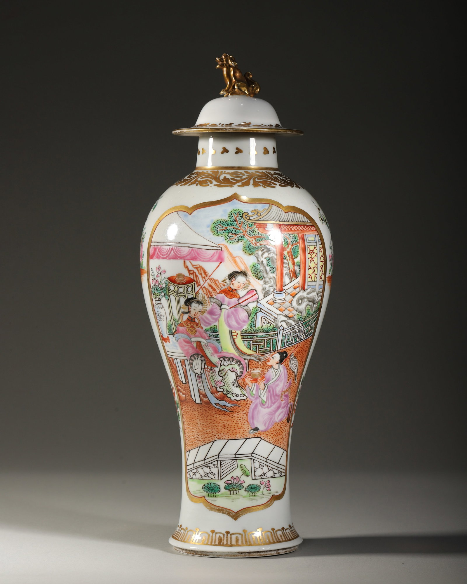 19th-Century Famille-Rose Porcelain Helmet-Shaped Jar with Figural Decoration (1 of 9)