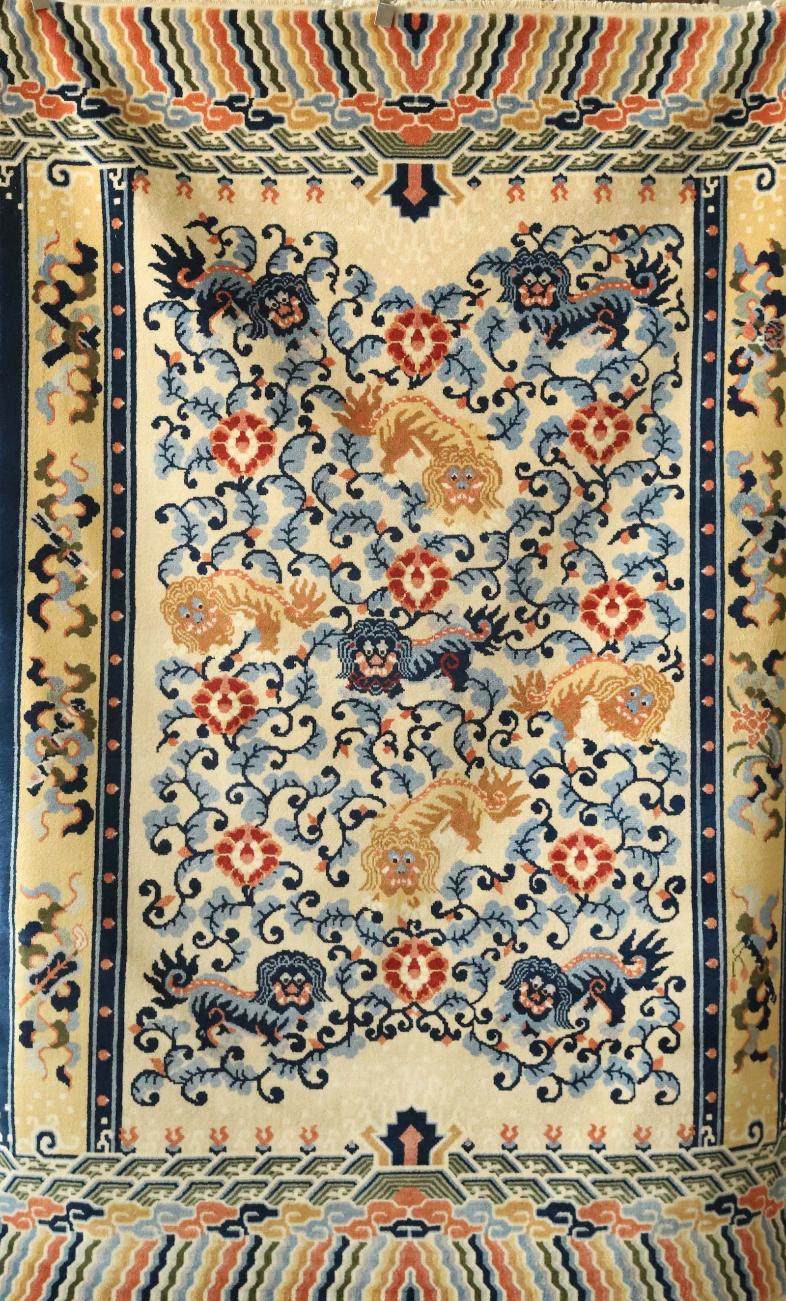 Hand-Knotted Carpet with Lion Motif: WOOL,5.2x8.1 FT, 1.5x2.4 M,. Dimensions: Weight: 8200g (18.08lb) Item description The East is Red Auctions