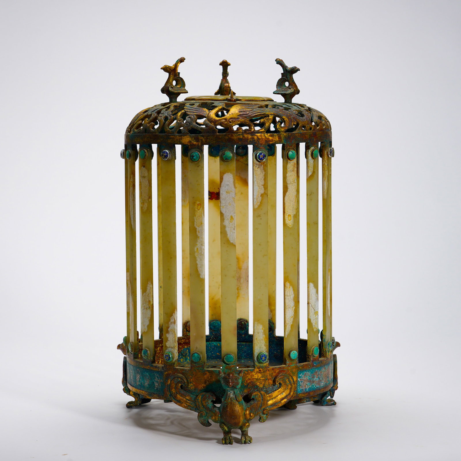 Han Dynasty, Bronze Gilded with Jade and Phoenix-Patterned Incense Cage (1 of 9)