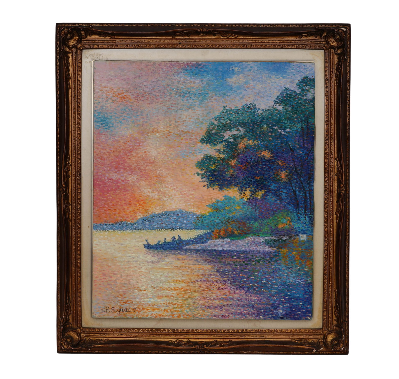 In the Manner of Paul Signac (French, 1863-1935), Oil on Canvas: The work retains original canvas and period frame with natural signs of age. The painting surface is clean and stable, without visible tear, hole, heavy craquelure or restoration. The overall preserva