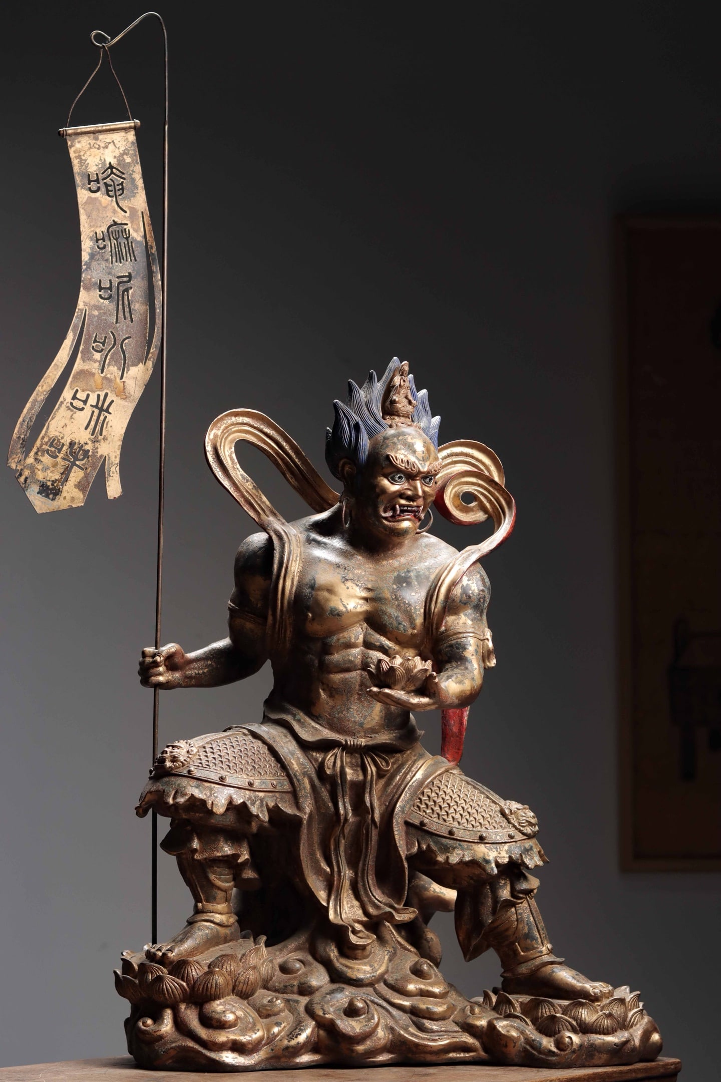 Qing Dynasty, Gilded Bronze Statue of the Masked Bodhisattva: Qing Dynasty, Gilded Bronze Statue of the Masked Bodhisattva, in good, presentable condition. Dimensions: Weight: 23000g (50.706lb), Height: 101cm (39.76in), Height: 66cm (25.98in), Width: 50cm (19.69