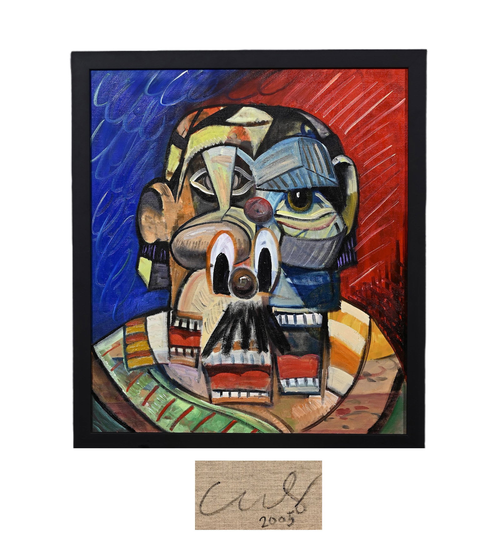 In the Manner of George Condo (American, b. 1957), Oil on Canvas: The work retains original canvas and period frame with natural signs of age. The painting surface is clean and stable, without visible tear, hole, heavy craquelure or restoration. The overall preserva