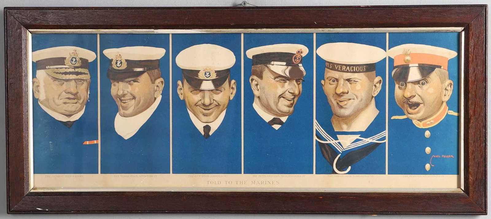 Early 20th Century, Portraits of British Naval Figures: The painting depicts six naval figures of different ranks, featuring vivid colors and lifelike details. It is framed in solid wood and overall in good condition with normal signs of age. Dimensions: W