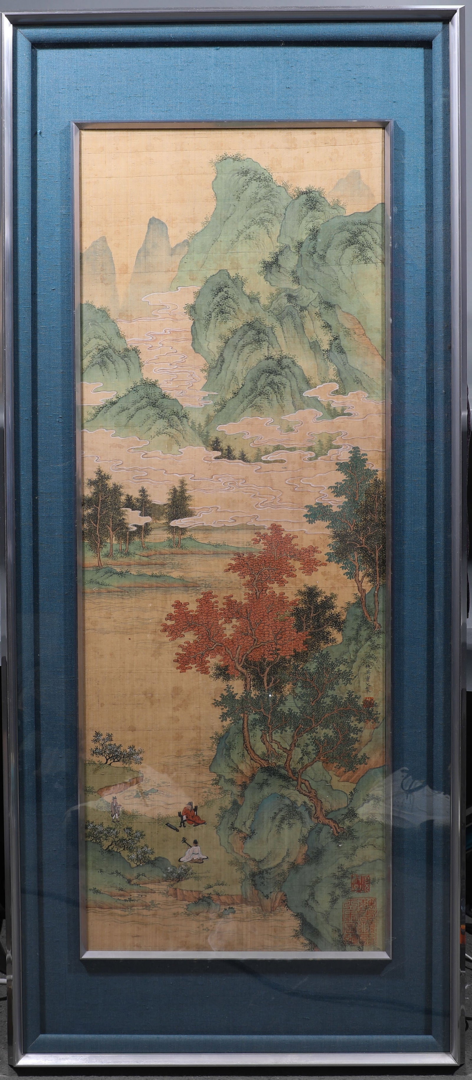 Ming Dynasty, Frame of Landscape and Figure Painting by Qiu Ying: Ming Dynasty, Frame of Landscape and Figure Painting by Qiu Ying, offered in sound overall condition. Dimensions: Height: 92cm (36.22in), Width: 33cm (12.99in) Item description ? The East is Red Aucti