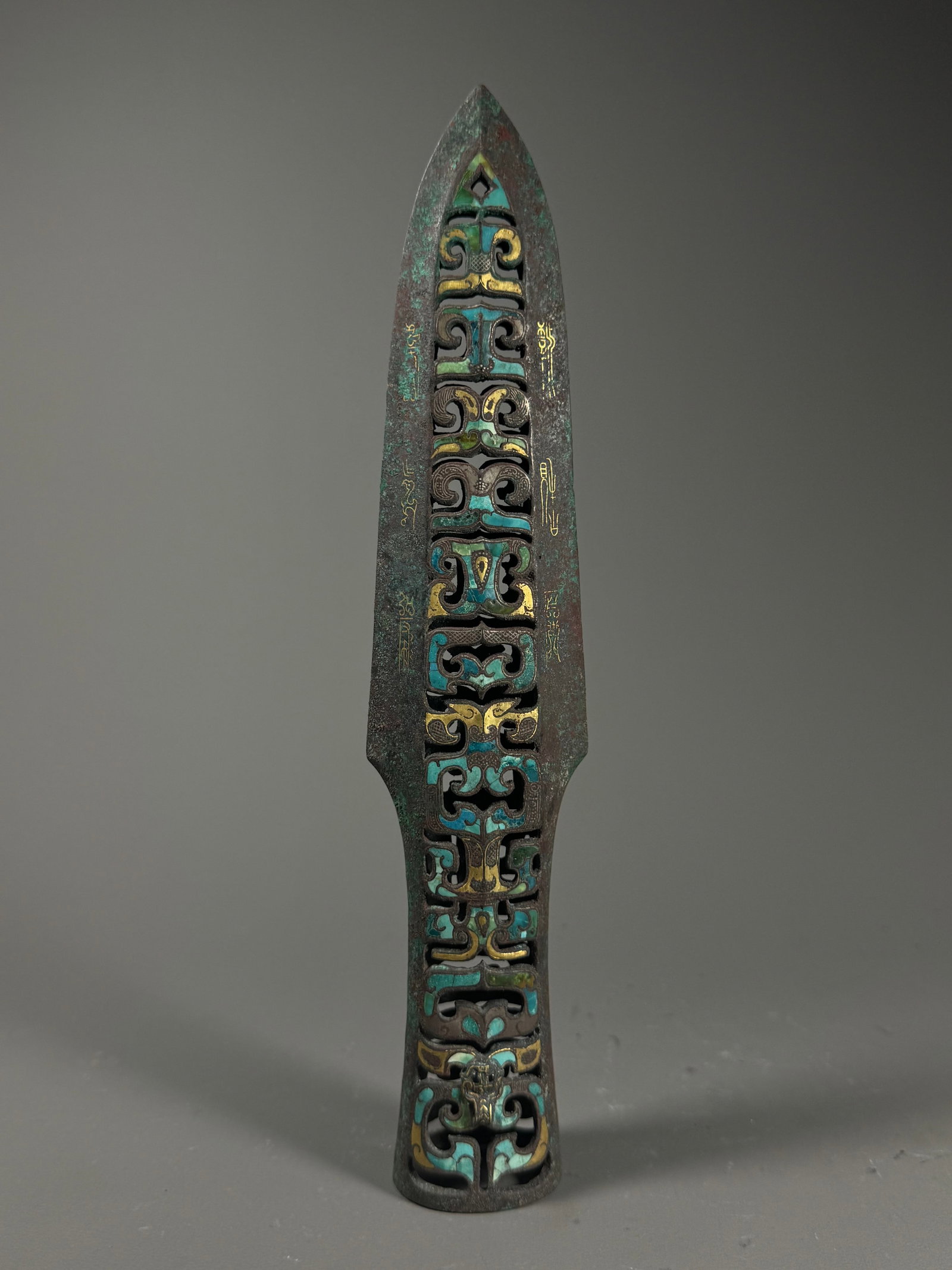 Warring States Period, Bronze Spear with Gold Inlaid with Turquoise (1 of 9)