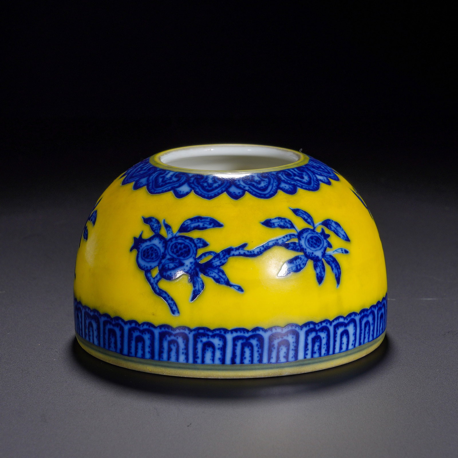 Qing Dynasty, Yongzheng Period, Yellow Ground Blue and White Three-Patterned Horseshoe Vase (1 of 9)