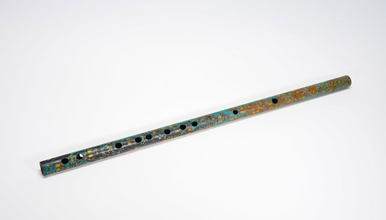 Warhan Bronze Inlaid Gold Inscriptions Star-Patterned Pipe Flute (1 of 8)