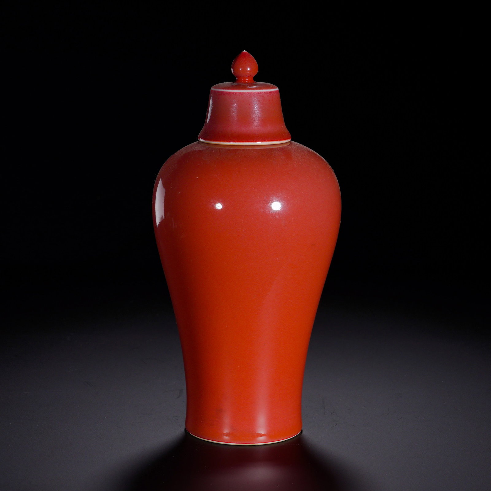 Qing Dynasty, Yongzheng Period, Sacrificial Red Glazed Plum Vase with Lid (1 of 6)