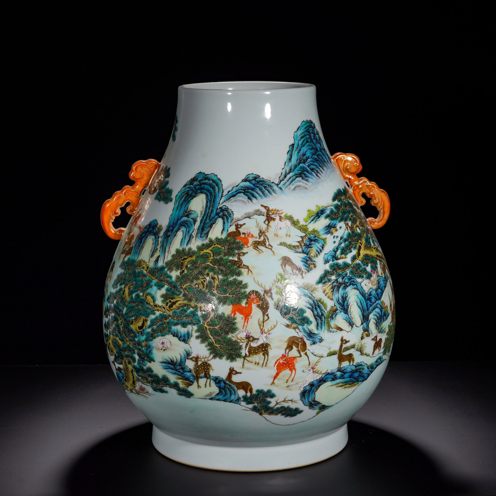 Qing Dynasty, Qianlong Pastel Deer Picture Ruyi Ear Vase (1 of 11)