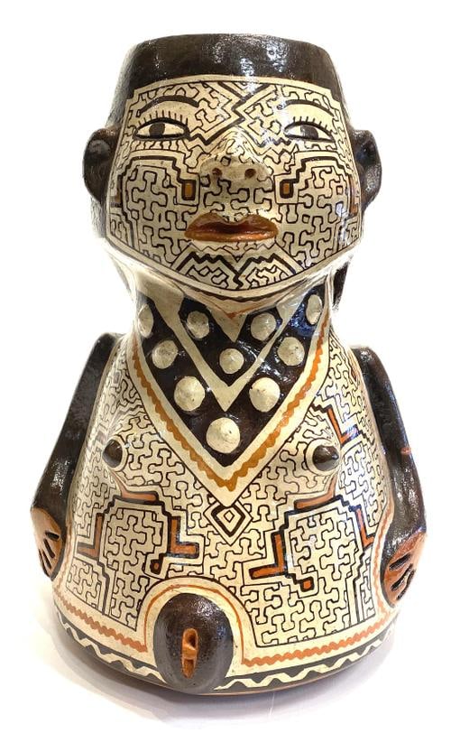 Familia Panduro.  Woman Figure Vase. Ucuyali, Peru. (Orange, brown and beige).  Ucuyali, Peru (1 of 1)
