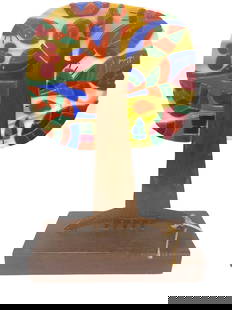 "“The Morning Blossoms” – Stained Glass Sculpture by Margarita Llort, Design by: "&#8220;The Morning Blossoms&#8221; &#8211; Stained Glass Sculpture by Margarita Llort, Design by Fernando LlortThis small glass sculpture features a stylized tree form set against a rounded canopy of