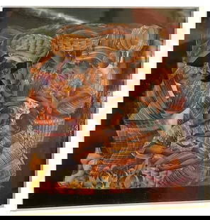 "David Ordoñez Lacayo – San Juan Sacatepéquez MarketMixed Media Painting from: "David Ordo&#241;ez Lacayo &#8211; San Juan Sacatep&#233;quez MarketMixed Media Painting from Guatemala City, Guatemala A celebration of movement, color, and collective rhythm, San Juan Sacatep&#233;q