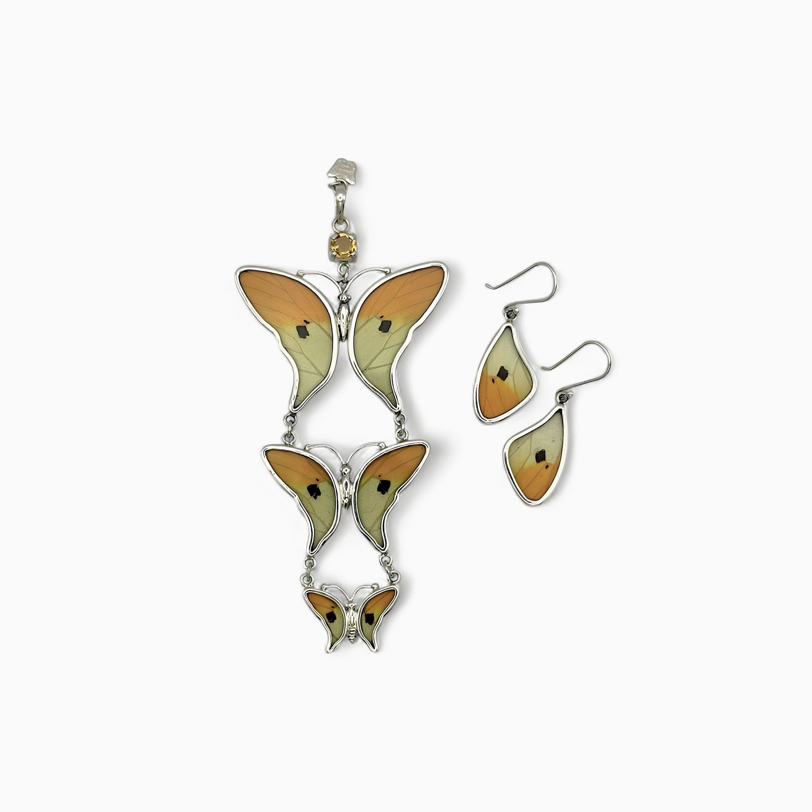 Triple Butterfly Pendant & Earring Set Real Butterfly Wings in Sterling Silver (1 of 2)