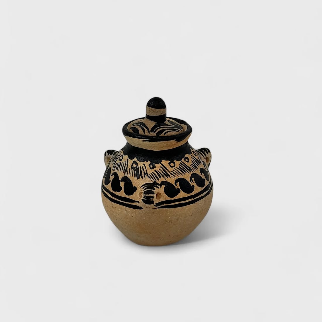 "Black Crest Lidded Vessel" Natural Clay Pot with Lid (1 of 2)