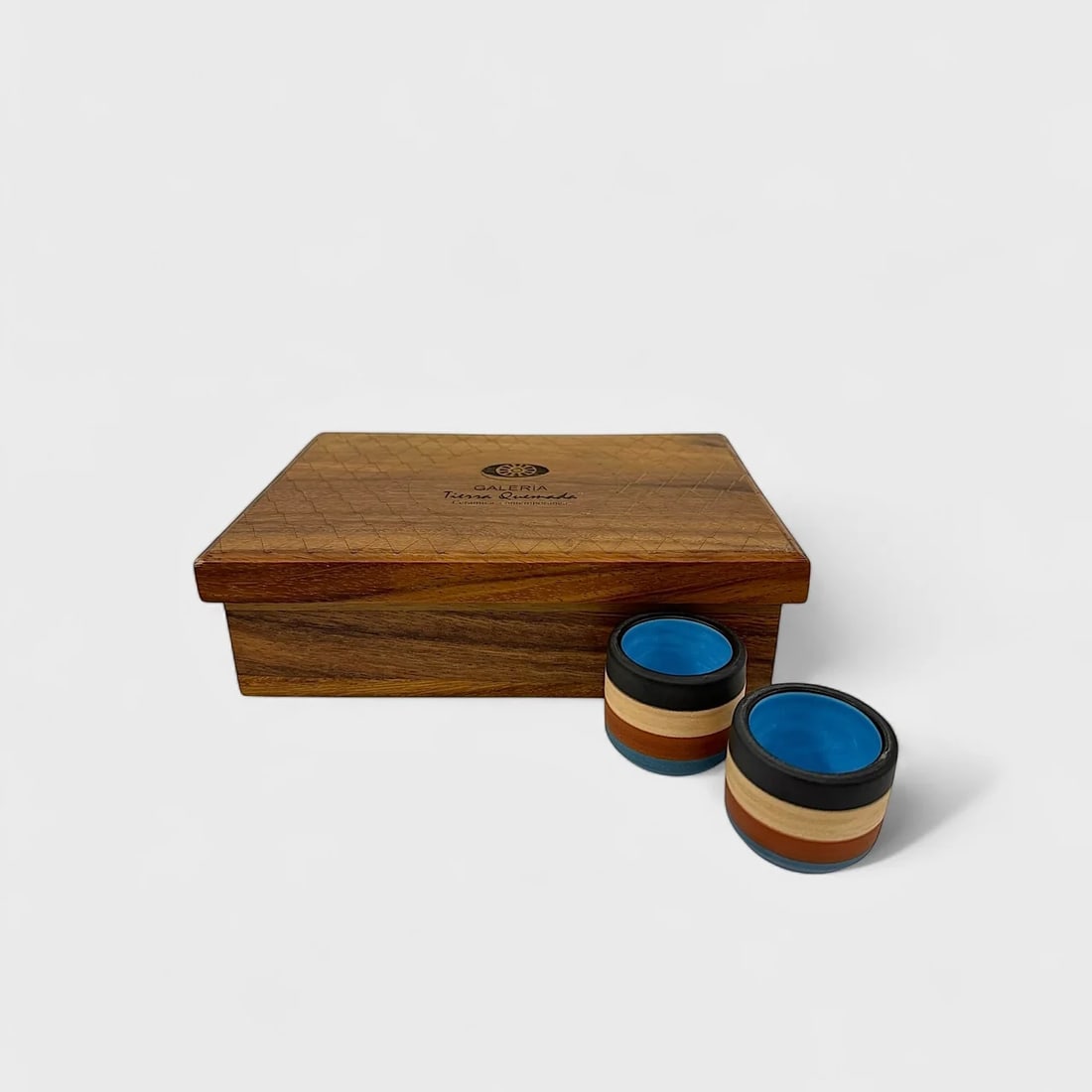 "Mezcal Ritual Set" 2 Hand-thrown Clay Cups: Vicente HernandezMezcal Ritual Copita Set (2)1.75" (h) x 1.75" (w)Weight not specified.Hand-thrown clay, matte and glazed finished. Signed. Designed for both collectors and mezcal connoisseurs, the Me