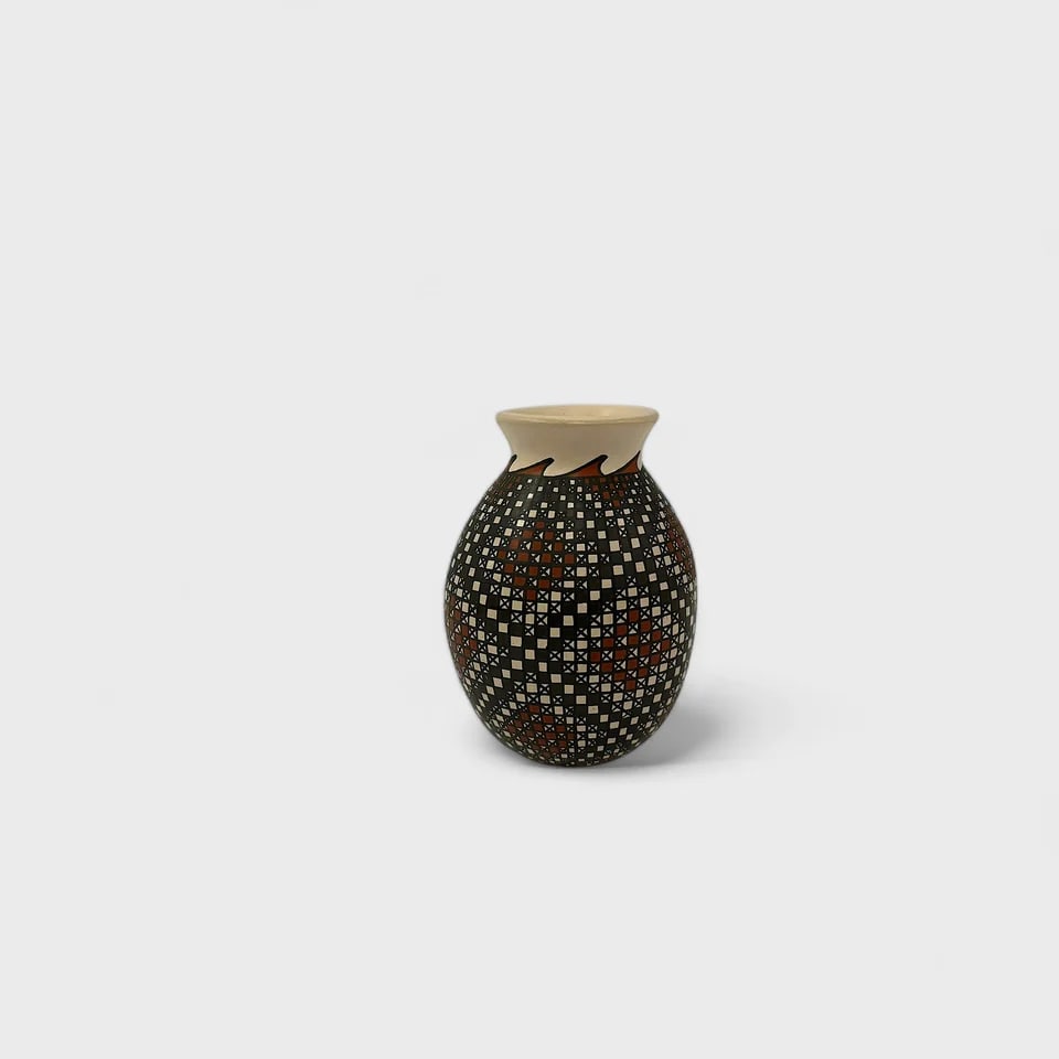 "Pixel Diamond Vase" Hand-coiled Clay Vase (3) (1 of 1)