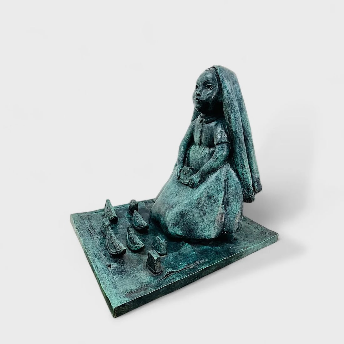 "Sweet Heritage - Girl with Watermelon" Bronze Sculpture: Gustavo Montaya "Sweet Heritage" - Girl with Watermelon21" (h) x 21" (l) x 16.75" (w)65 lbs. Cast bronze sculpture from limited edition (2/9) bronze. Signed. Full of charm and cultural nostalgia, Swee