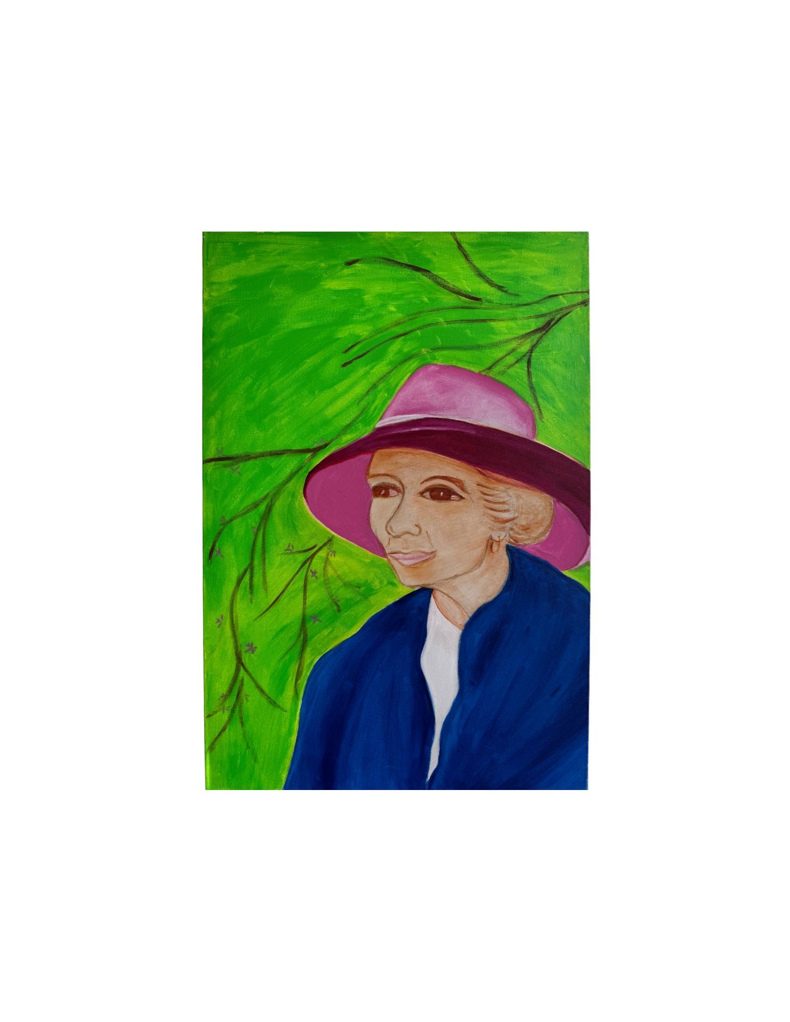 "Lady in a Pink Hat" Acrylic Painting: Viola DelgadoLady in a Pink Hat36" x 24"2003Acrylic on Canvas.Signed.