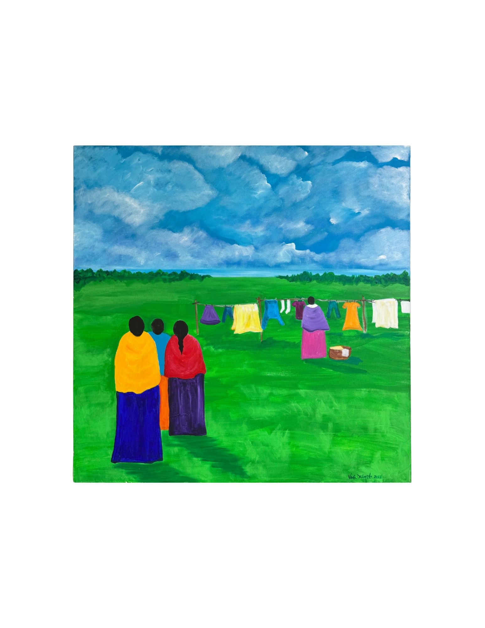 "Visitors on a Laundry Day/Wash Day" Acrylic Painting: Viola DelgadoVisitors on a Laundry Day/Wash Day36" x 36"2018Acrylic on Canvas. Signed.