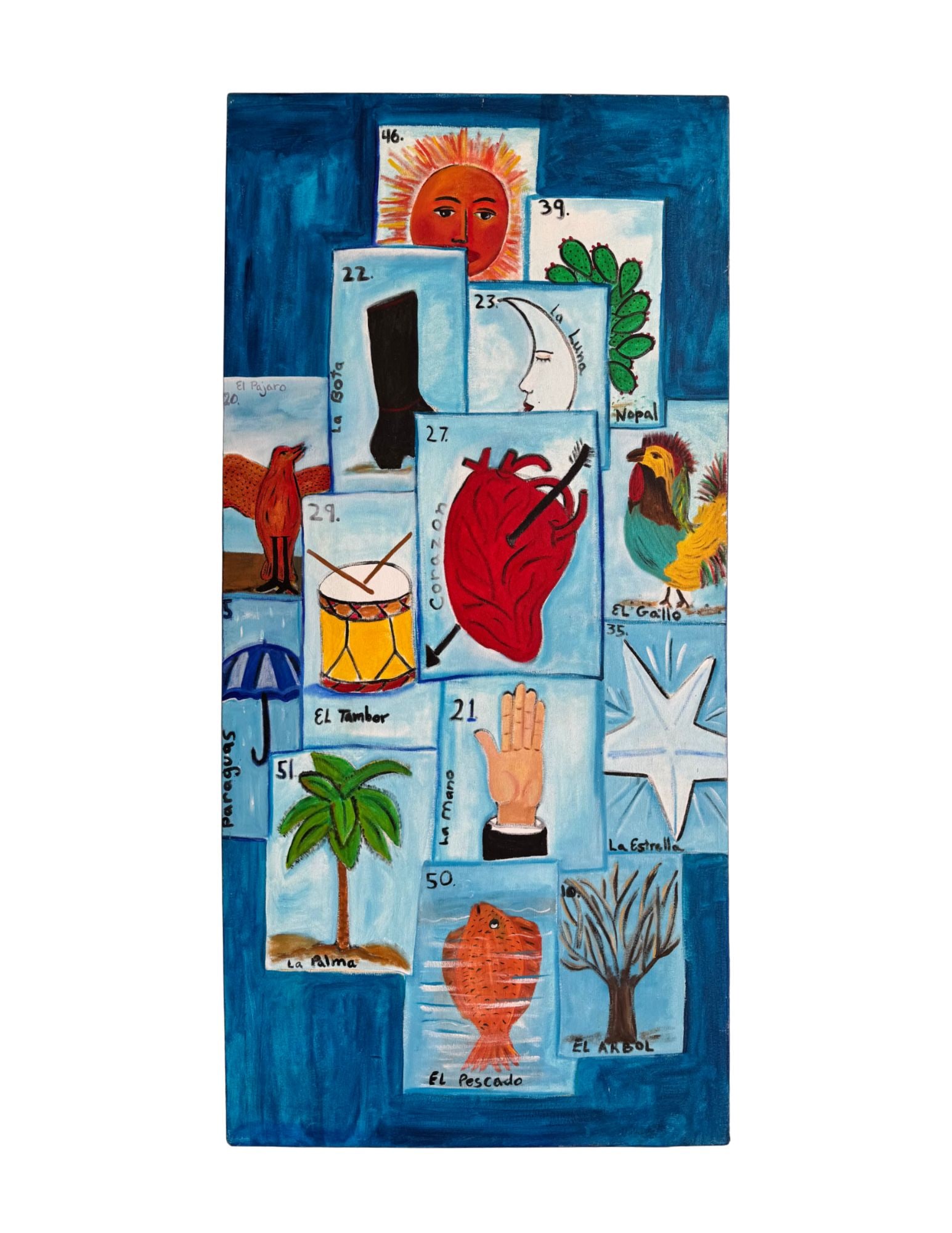 "Loteria Series - La Loteria" Acrylic Painting: Viola DelgadoLa Loteria 36" x 72"Year UnknownAcrylic on canvas.Signed.