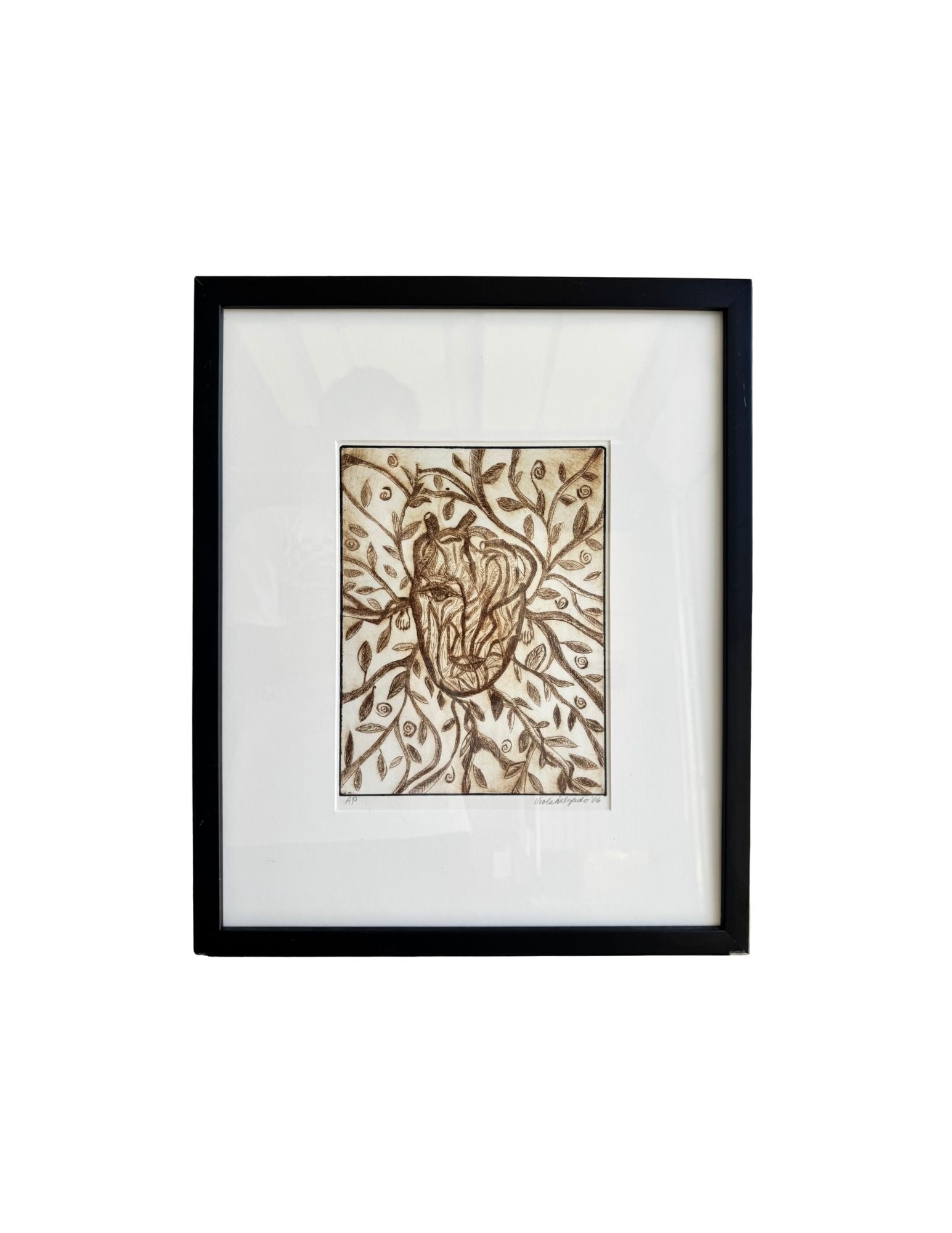 "Corazon" Drypoint Etching.: Viola Delgado Corazon19" x 16"2006Drypoint Etching. Signed. Framed.