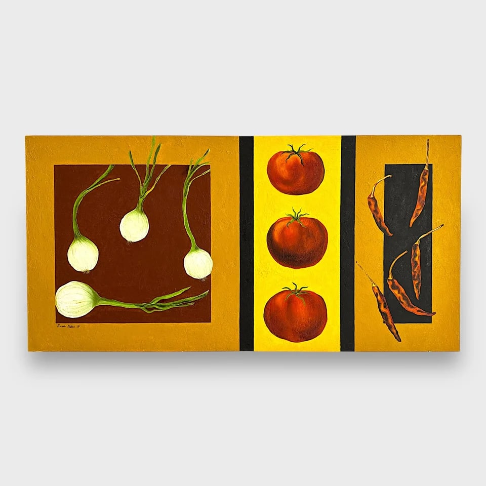 “La Salsa?? Oil Painting: Tomás Pineda Matus "La Salsa" 29.5" x 59"Oil on Canvas. Lively, textural, and full of cultural flavor, La Salsa by Tomás Pineda Matus is a large oil painting that captures the essence of Mexican cul
