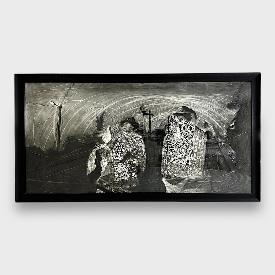 “Song for Caesar?? – Oversized Charcoal Drawing: Rudolph Castro "Song for Caesar" 44" x 83.46" Vegetable Carcoal on Paper. Expansive and deeply expressive, Song for Caesar (Canción para César) is a monumental charcoal drawing by Peruvian artist