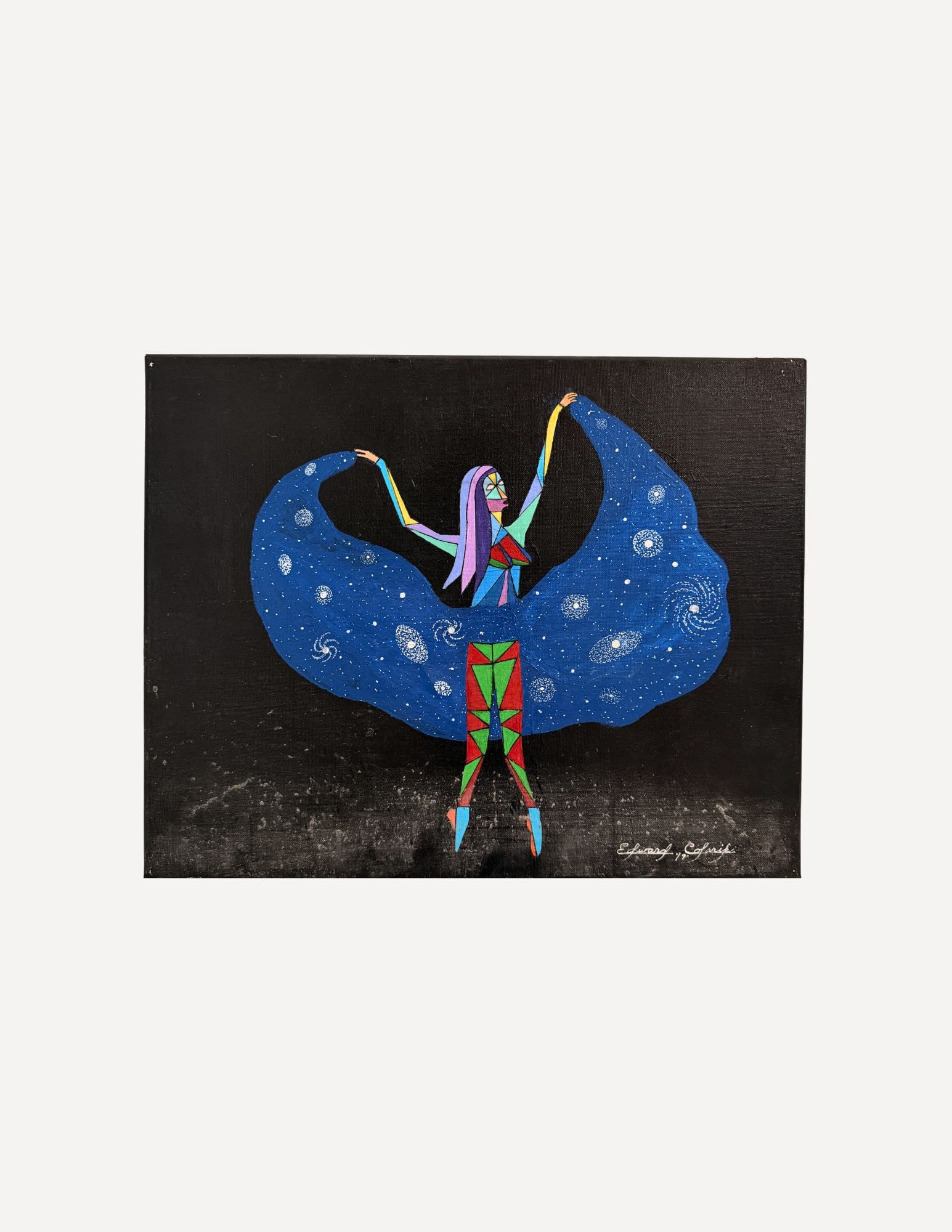 Edward Colarik Oil Painting: Edward ColarikDancing in a Cosmic Skirt20" x 16"Oil on CanvasAbout the ArtistEdward Colarik was a Dallas-based multimedia artist, sculptor, designer, and producer whose career spanned more than five d