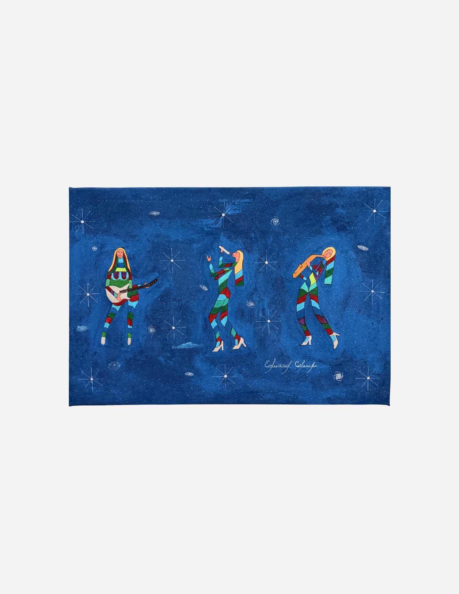 Edward Colarik Oil Painting: Edward ColarikCosmic Puzzle Girls Band30" x 20"Oil on CanvasAbout the ArtistEdward Colarik was a Dallas-based multimedia artist, sculptor, designer, and producer whose career spanned more than five de