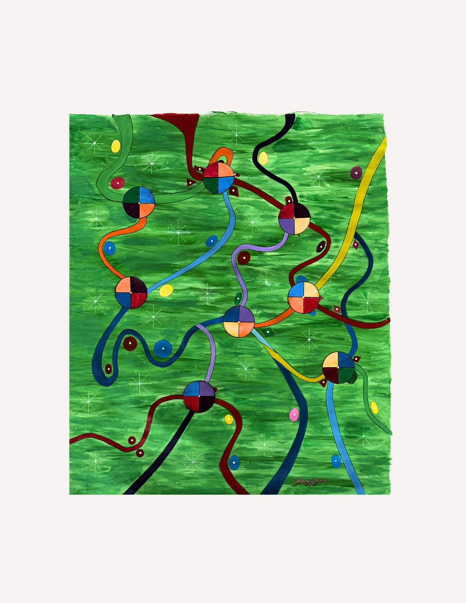 Edward Colarik Oil Painting: Edward ColarikCosmos Circles Connected38" x 52"Oil on CanvasAbout the ArtistEdward Colarik was a Dallas-based multimedia artist, sculptor, designer, and producer whose career spanned more than five