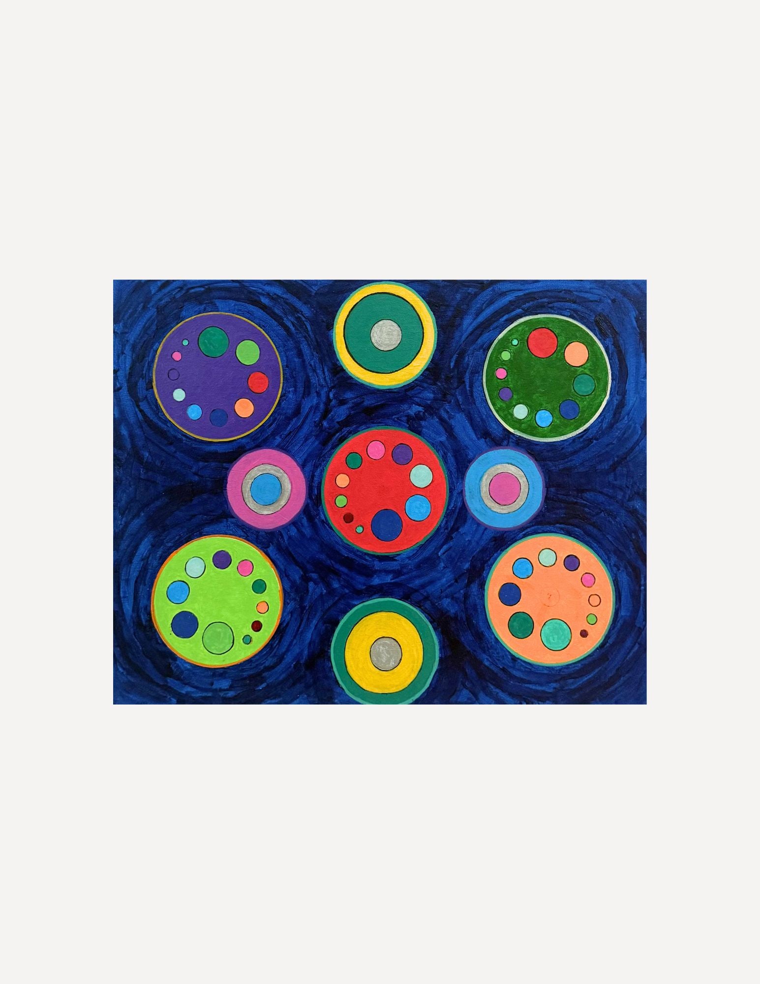 Edward Colarik Oil Painting: Edward ColarikCircles Upon Circle20" x 16"Oil on CanvasAbout the ArtistEdward Colarik was a Dallas-based multimedia artist, sculptor, designer, and producer whose career spanned more than five