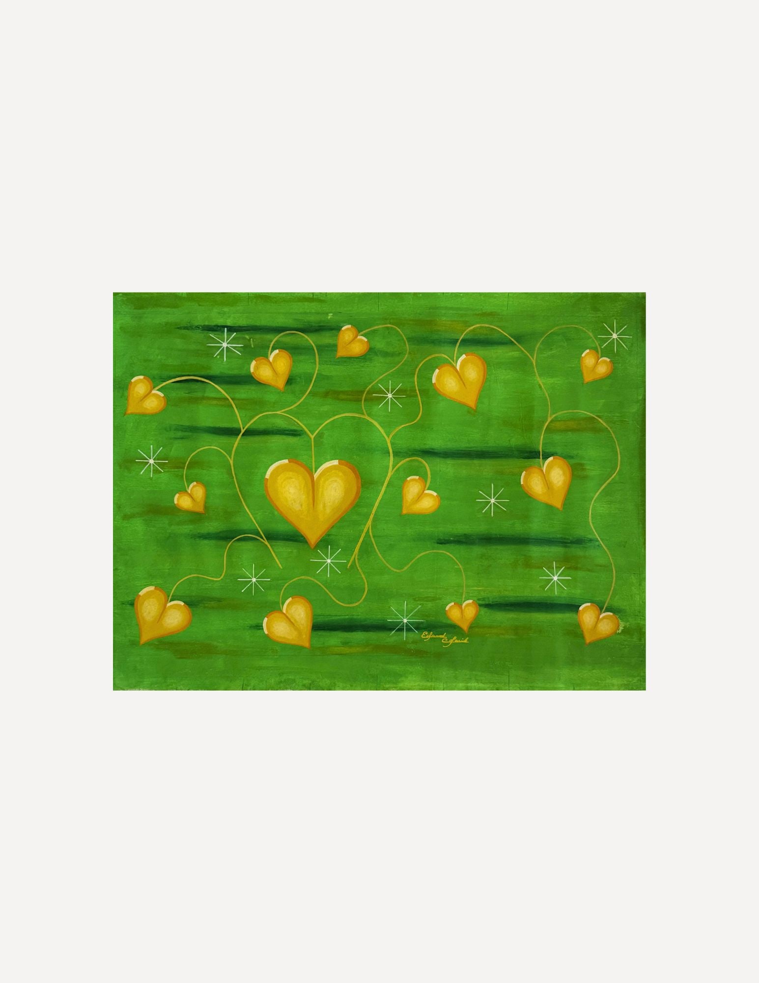 Edward Colarik Oil Painting: Edward ColarikCosmos Yellow Heart Connected 43" x 30"Oil on CanvasAbout the ArtistEdward Colarik was a Dallas-based multimedia artist, sculptor, designer, and producer whose career spanned more than f