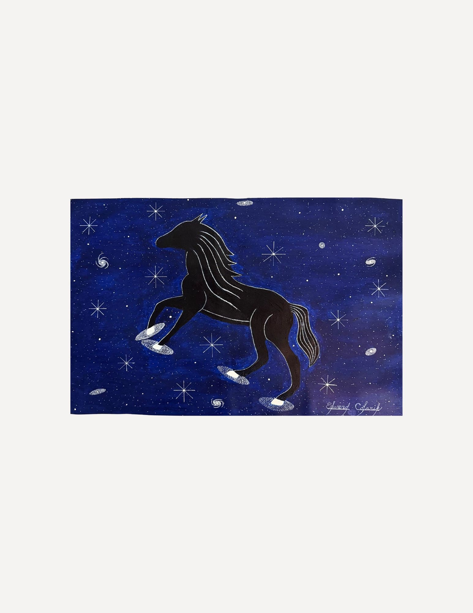 Edward Colarik Oil Painting: Edward ColarikTimeless Cosmic Horse #128" x 18.5"Oil on CanvasAbout the ArtistEdward Colarik was a Dallas-based multimedia artist, sculptor, designer, and producer whose career spanned more than five 