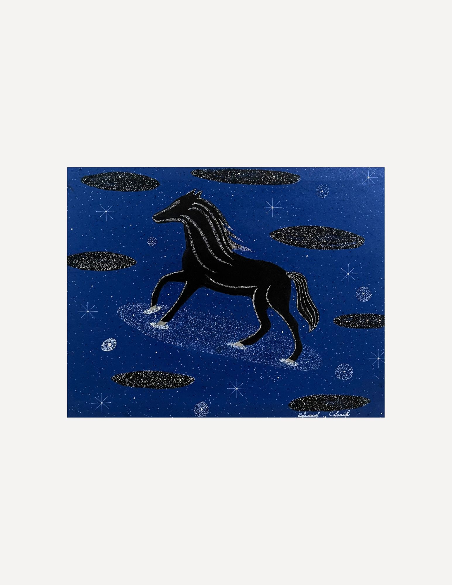 Edward Colarik Oil Painting: Edward ColarikTimeless Cosmic Horse #228" x 22"Oil on CanvasAbout the ArtistEdward Colarik was a Dallas-based multimedia artist, sculptor, designer, and producer whose career spanned more than five de