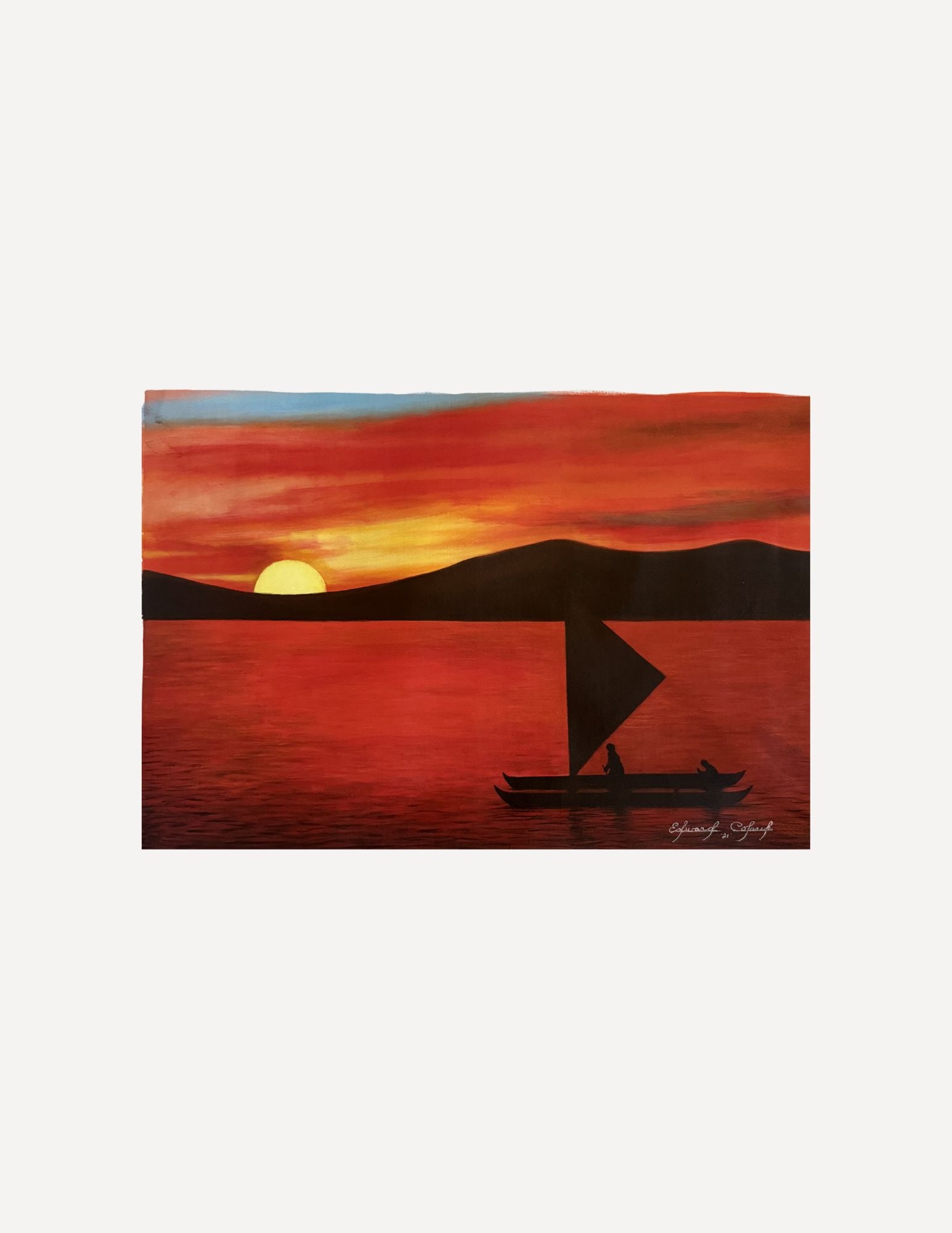 Edward Colarik Oil Painting: Edward ColarikOutrigger Sunset28" x 18"Oil on CanvasAbout the ArtistEdward Colarik was a Dallas-based multimedia artist, sculptor, designer, and producer whose career spanned more than five decades. W