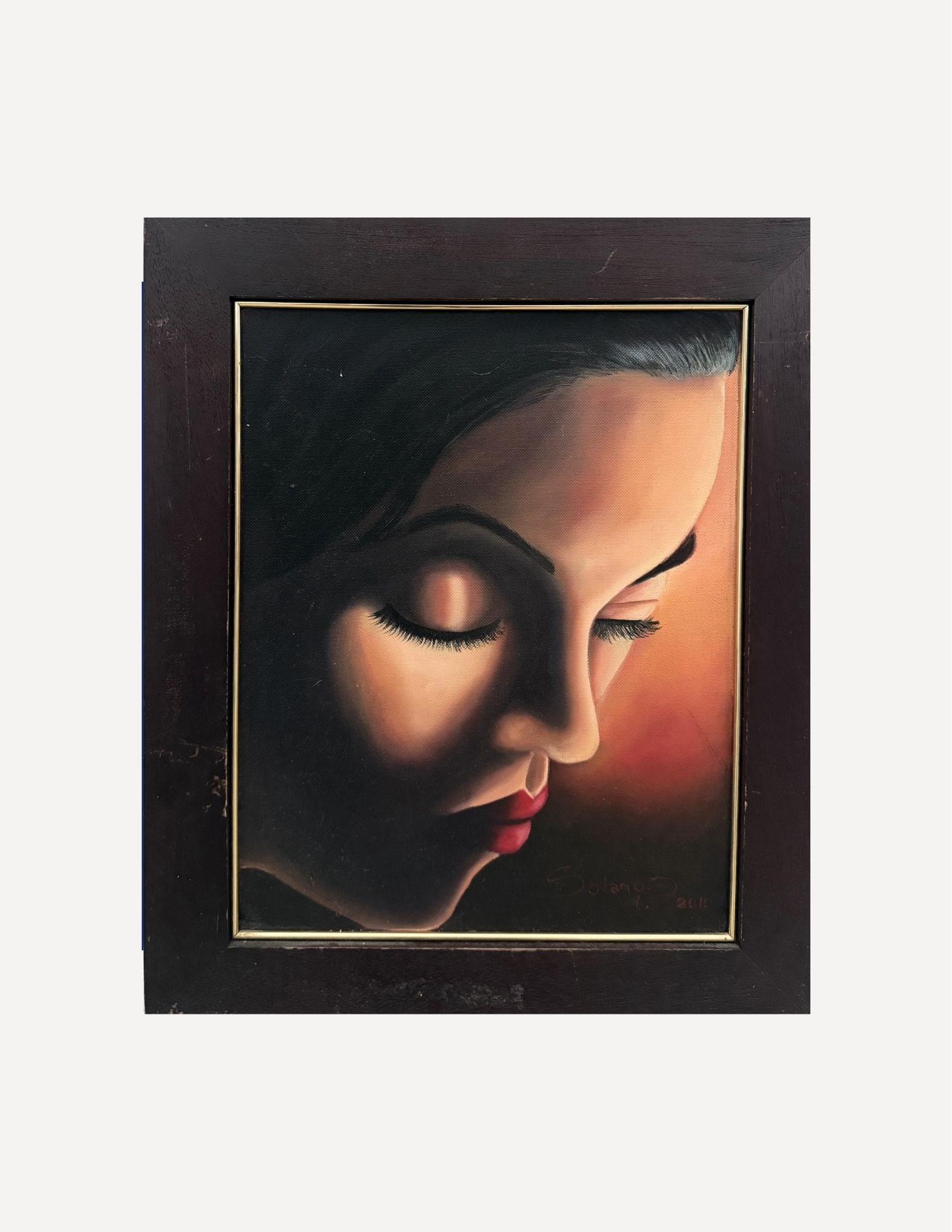 Geometric Abstract Contemporary Oil Painting: Solano15" x 18"Oil on CanvasWoman Looking Bottom Right.