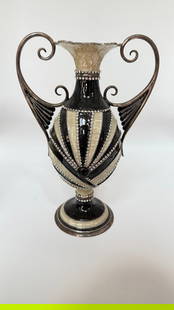 Anthony Redmile Vivian Alexander Embellished Classic Vase: Alexander Caldwell, founder and master craftsman of Vivian Alexander, was commissioned by a prominent art collector to apply his master enameling techniques and skills to a limited series of works by