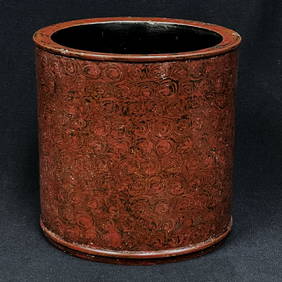 Chinese Red Lacquer Brushpot, 18th/19th century (1 of 10)