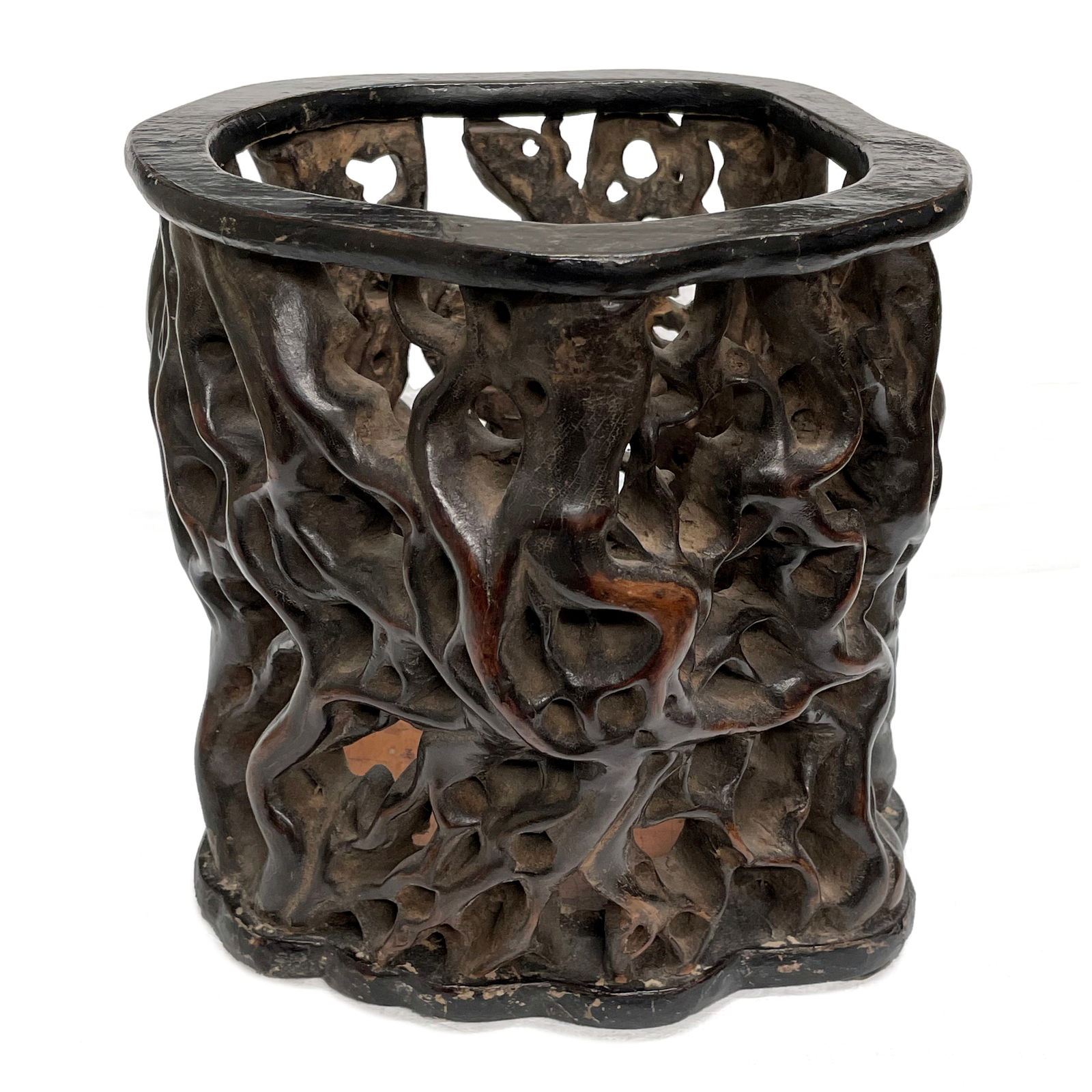 Chinese Open Reticulated Hardwood Brush Pot, 18th century, Qing dynasty (1 of 10)